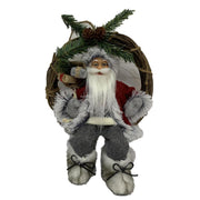 Babbo natale tessuto su ghirlanda grigio rosso cm23,5x13,5h30