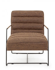Poltrona con braccioli e struttura in acciaio e rivestimento in simil pelle marrone 63x74x80h cm