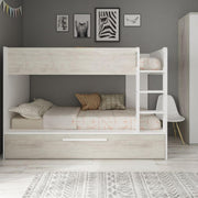 Cameretta con letto a castello con letto estraibile colore bianco consumato e bianco reversibile