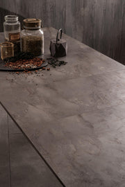 Tavolo allungabile cemento grigio- metallo nero 90 cm x 156- 316 cm H. 76 cm