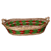 Cesta vimini intreccio verde rosso naturale ovale cm55x43h13