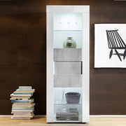 Vetrina moderna bianco lucido 1 anta grigio cemento L.61 P.42 H.167 cm