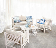Poltrona bianco con cuscino in teak in stile naturale