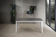 Tavolo allungabile cemento grigio-metallo bianco 80 cm x 130-290 cm H. 76 cm