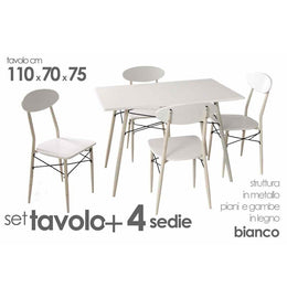 Tavolo rettangolare cucina con quattro sedie cm 110x 70 x 75 h bianco