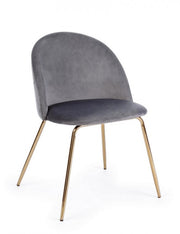 Sedia in velluto grigio con gambe oro