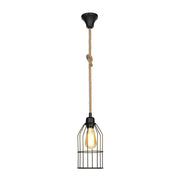 Lampada a sospensione Halat ASZ0549 in metallo nero e corda
