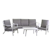Salotto alluminio Boston 3 posti bianco con cuscini 4 pezzi