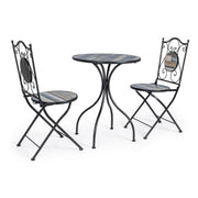 Set da giardino tavolo e 2 sedie con decori in ceramica Huston