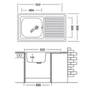 Lavello cucina vasca con gocciolatoio dx acciaio da appoggio 50x90 cm (N118DX) EFFEZ