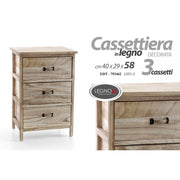 Cassettiera 3 cassetti bagno cucina Legno naturale cm 40 x 29 x 58 h