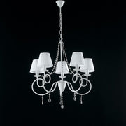 Lampadario in ferro Bianco cinque luci decorazione shabby paralumi Bianchi 68x h72 cm