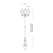 Palo 3 luci in pressofusione di alluminio grigio e rame da esterno h.244 cm