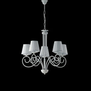 Lampadario a sospensione in ferro shabby paralumi Bianchi cinque luci 57x h60 cm
