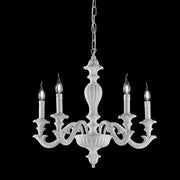 Lampadario in legno e pasta di legno bianco shabby 5 luci