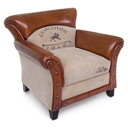 Poltrona Charleston in pelle vintage beige