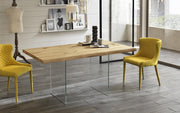 Tavolo in rovere impiallacciato e gambe in vetro temperato 160x76h cm