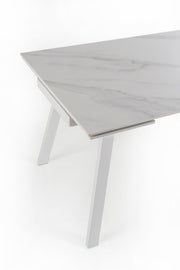 Tavolo allungabile con top in pietra effetto marmo bianco 140/200x80x76h cm