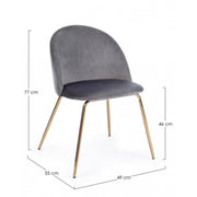 Sedia in velluto grigio con gambe oro