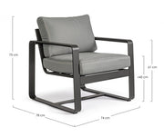 Poltrona da giardino in alluminio Antracite MERRIGAN YK13 74x78x h84 cm