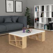 Tavolino da salotto rettangolare Honey con piano bianco e gambe rovere L 105 x P 60 x H 40 cm