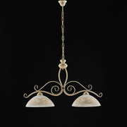 Lampadario in ferro Avorio Decape rifinitura Oro due luci 81x h50 cm