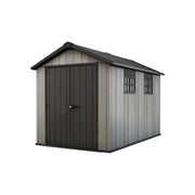 Casetta in duotech grigio effetto legno naturale  2 porte 2 finestre in policarbonato 230x350xh.242 cm