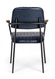 Sedia Nelly stile vintage in ecopelle con braccioli  blu 84 h cm