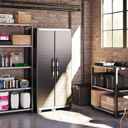 Armadio alto in plastica 4 ripiani rinforzati 88x45x181H cm. nero Garage XL
