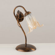 Lumetto in ferro Marrone Oro Vetro Bianco Ambra una luce 22x h30 cm