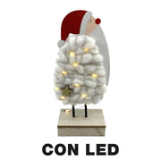 Babbo natale legno tessuto led bianco cm10x5h21