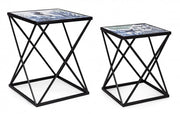 Set Tavolini in acciaio Nero con fantasia marina REEF K04 2 pezzi