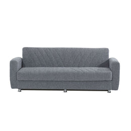 Divano letto 3 posti in tessuto grigio con contenitore 214x80xH.83 cm