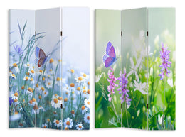 Paravento stampa 3 ante fiori e farfalle cm 120,6x2,5xh180,6x2,5xh180