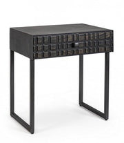 Tavolino nero 1 cassetto in legno stile industriale 50x35x55