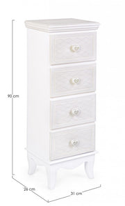 Cassettiera da camera in MDF quattro cassetti Bianca CHARLENE 31x26x h90 cm