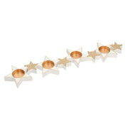 Portacandele legno bianco oro stelle 4pcm48,5x11,5h2,3