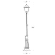 Lampione in pressofusione di alluminio nero diffusori in vetro trasparente h. 293 cm