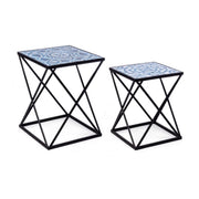 Set 2 tavolini NEAPOLIS in acciaio con piano in mdf decorato con stampa 55h 47h cm