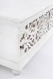 Panca portatutto shabby intarsiata bianca cm 100 x 50 x 45h