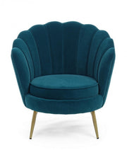Poltrona vintage retro in velluto blu pavone cm 80 x 76 x84 h