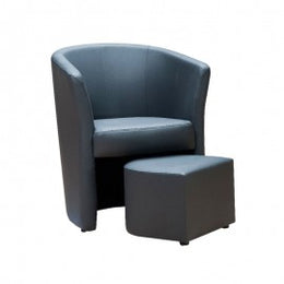 Poltrona imbottita rivestita in ecopelle grigio e pouff estraibile 64x63xh.76