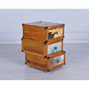 Cassettiera 3 cassetti decorati multicolor in legno di mango  55x38xh.55 cm