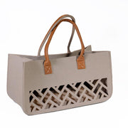 Borsa feltro crema c/manici noce traforato cm40x20h26