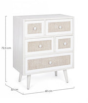 Cassettiera 5 cassetti MONTIEL stile rustico bianco antico 72.5h cm
