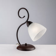 Lumetto in ferro Nero Ruggine paralume in vetro Alabastro Bianco una luce 26x h32 cm